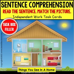 SENTENCE COMPREHENSION Vocabulary Increase Word Knowledge Task Box Filler Activities | Things Associated with a  HOME